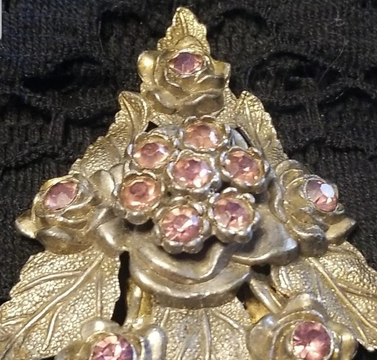 Little Nemo Antique Dress Clip, 3 Inch Signed, LN/25, Pink Rhinestones & Silver