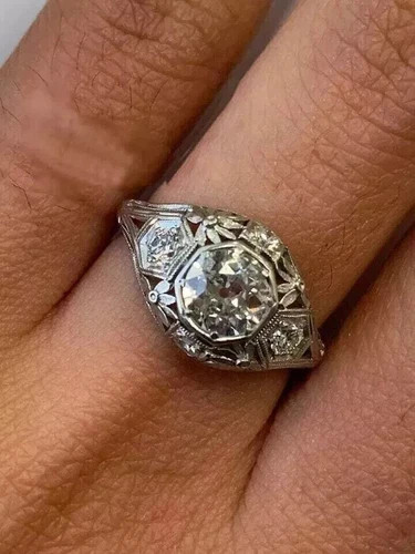 Vintage Art Deco Style Round Cut Lab Created Diamond 925 Silver Birthday Ring