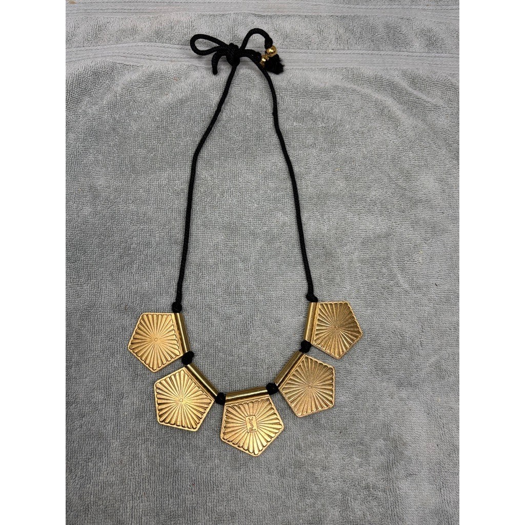 Vintage Yves Saint Laurent YSL Red Gold Pentagonal Statement Cord Necklace