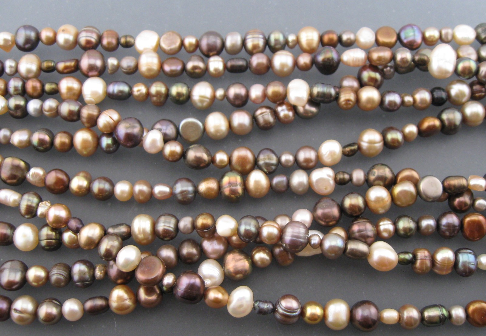 Multicolor Freshwater Pearl Multi Shape Five Strand Necklace Sterling Clasp