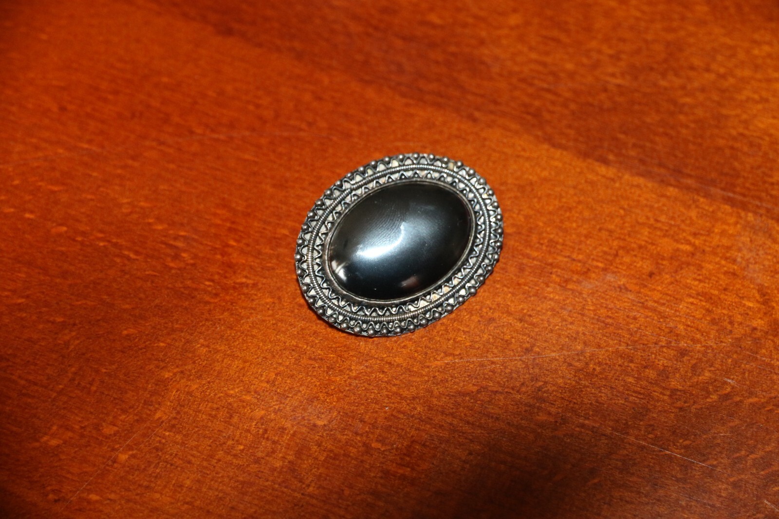 Art Deco SILVER Embossed BROOCH – Large Hematite