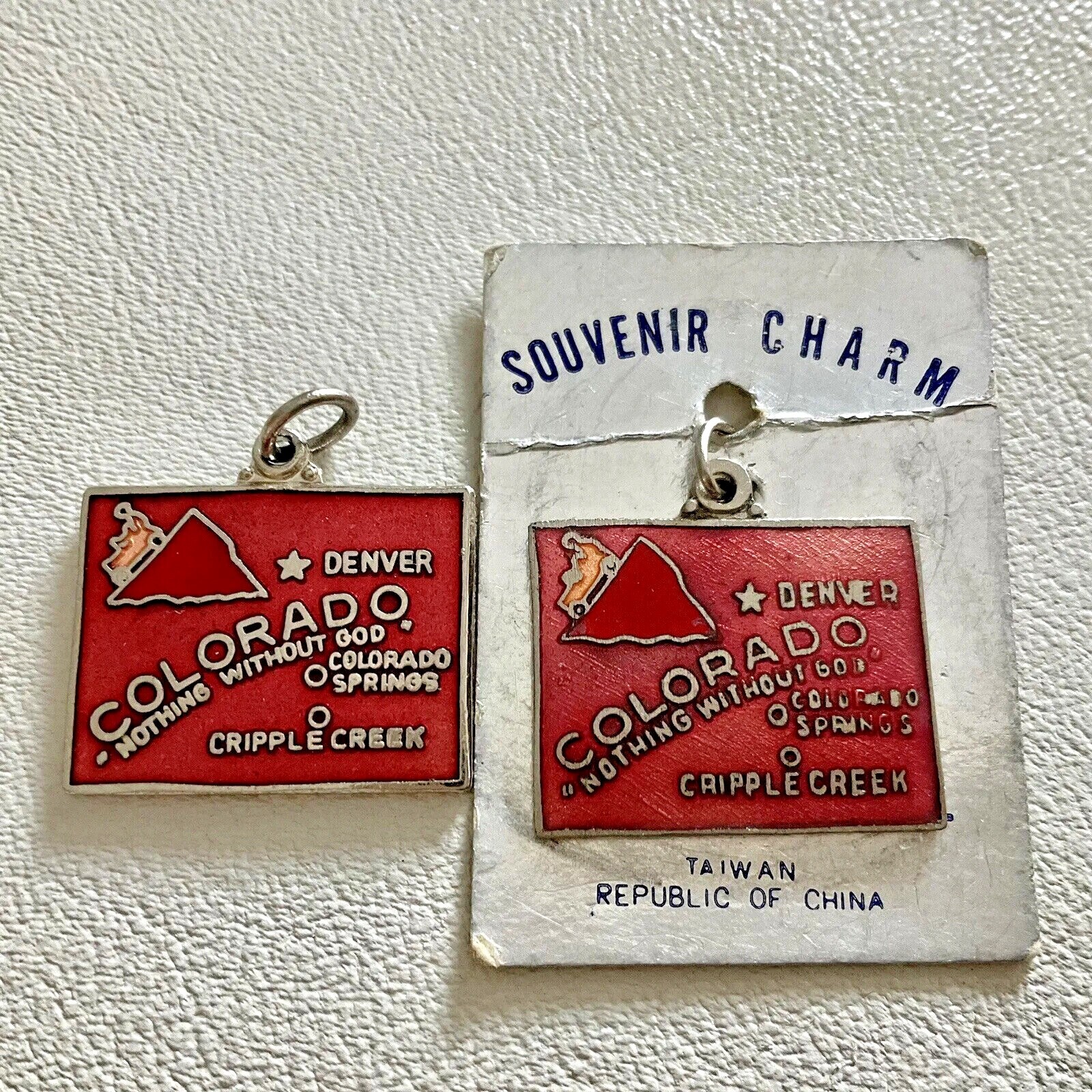Vintage US Map Charms Retro Silver Cloisonné Enamel