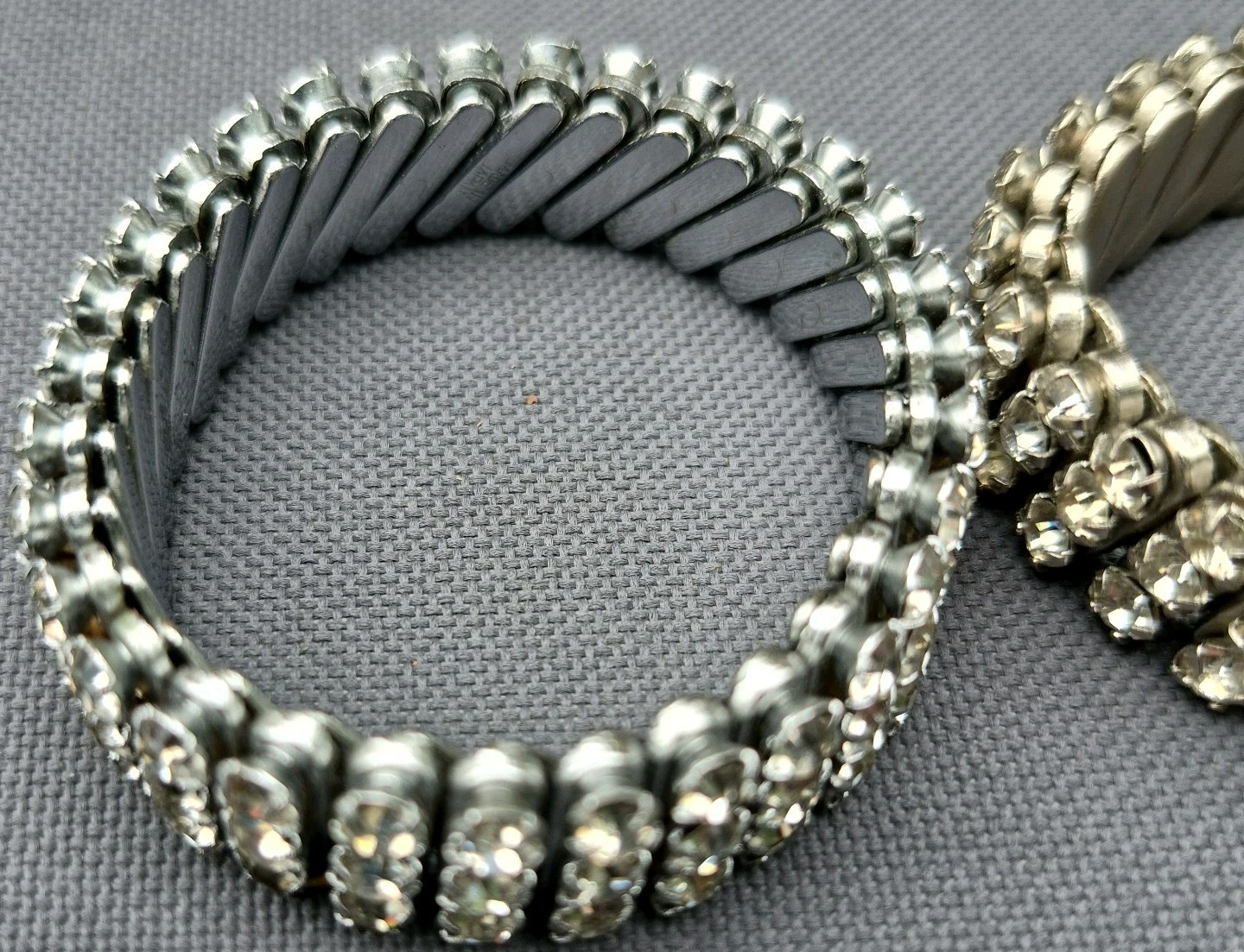 3 Vintage Rhinestone Expansion Bracelets Mid Century Stackable Japan Hong Kong