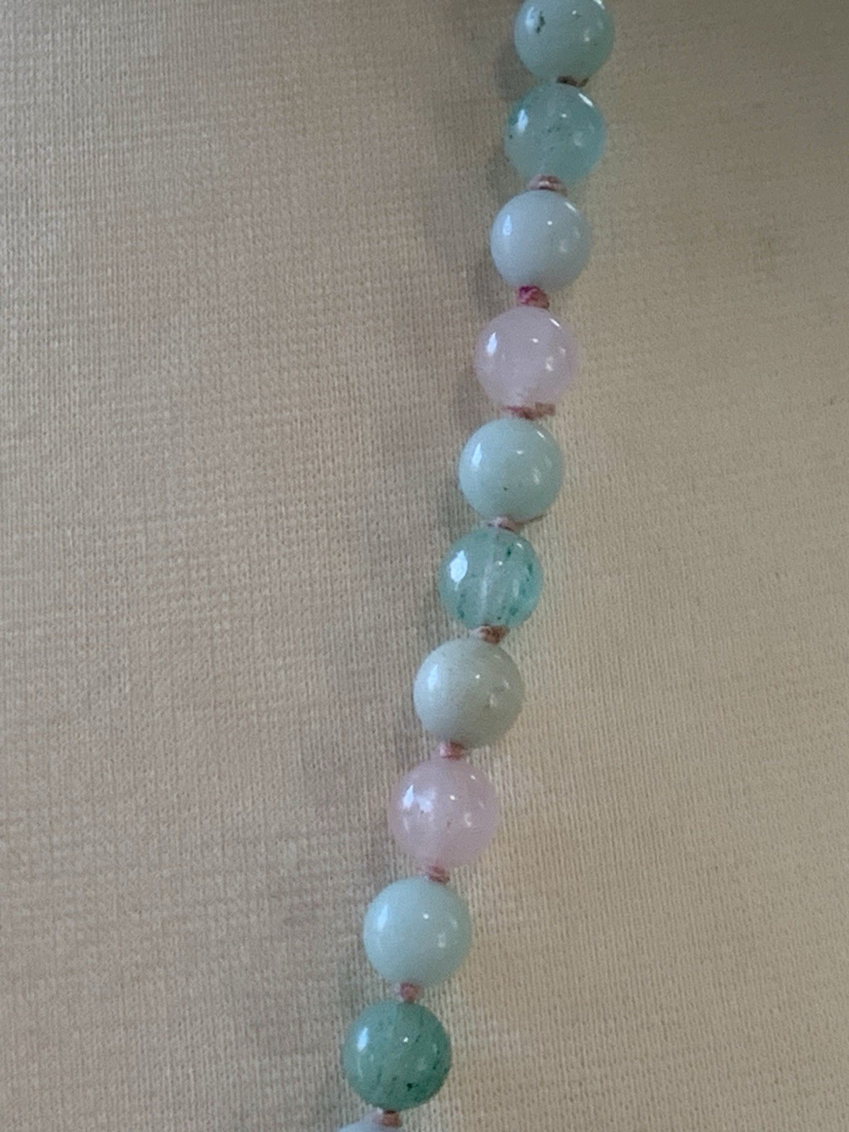 Vtg Multi Color Natural Jade 8mm Beaded(88 Beads) Hand Knotted Necklace. 34” L