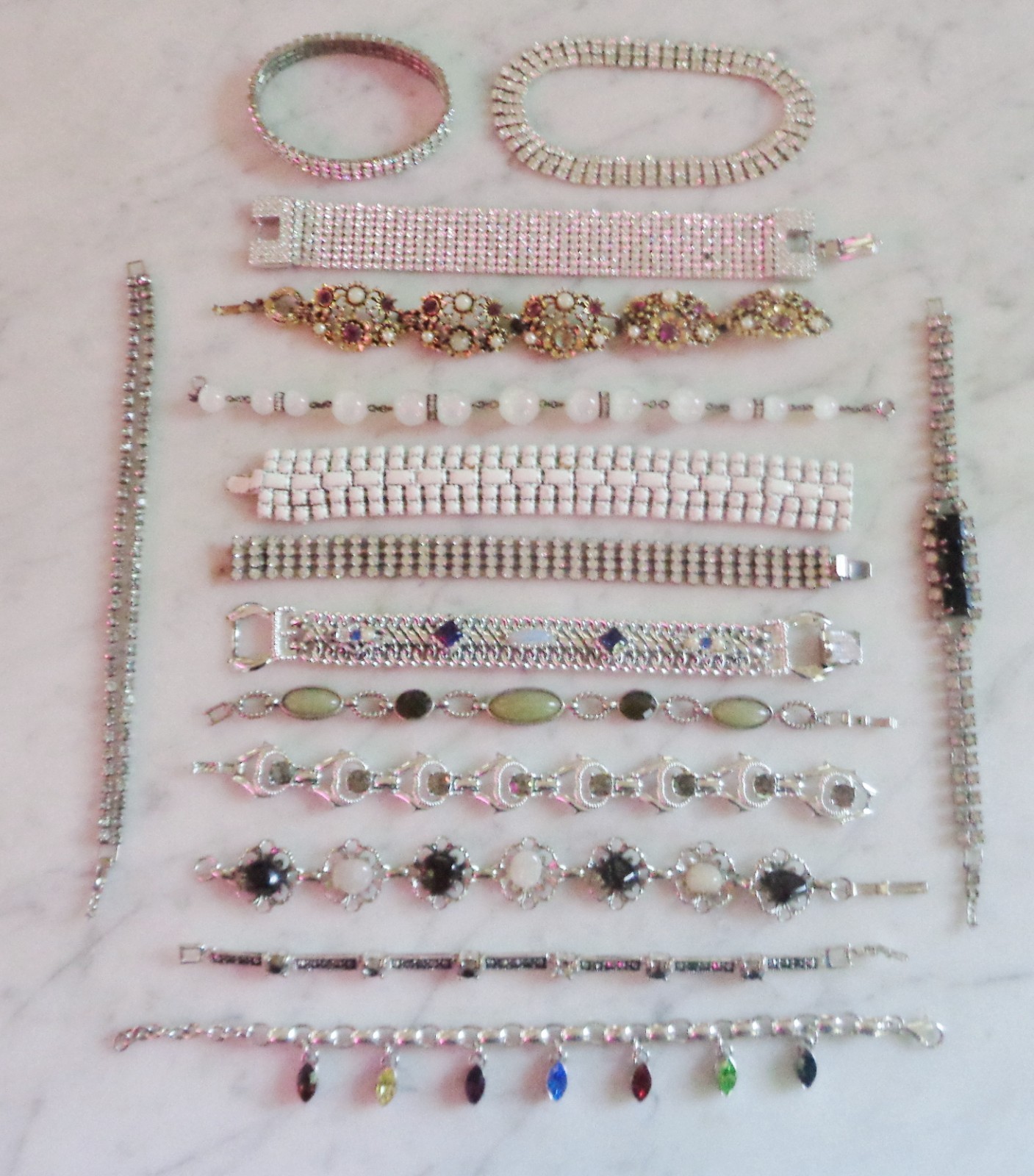 15 Rhinestone Vintage Fashion Link Cuff Chain Bracelets Lot