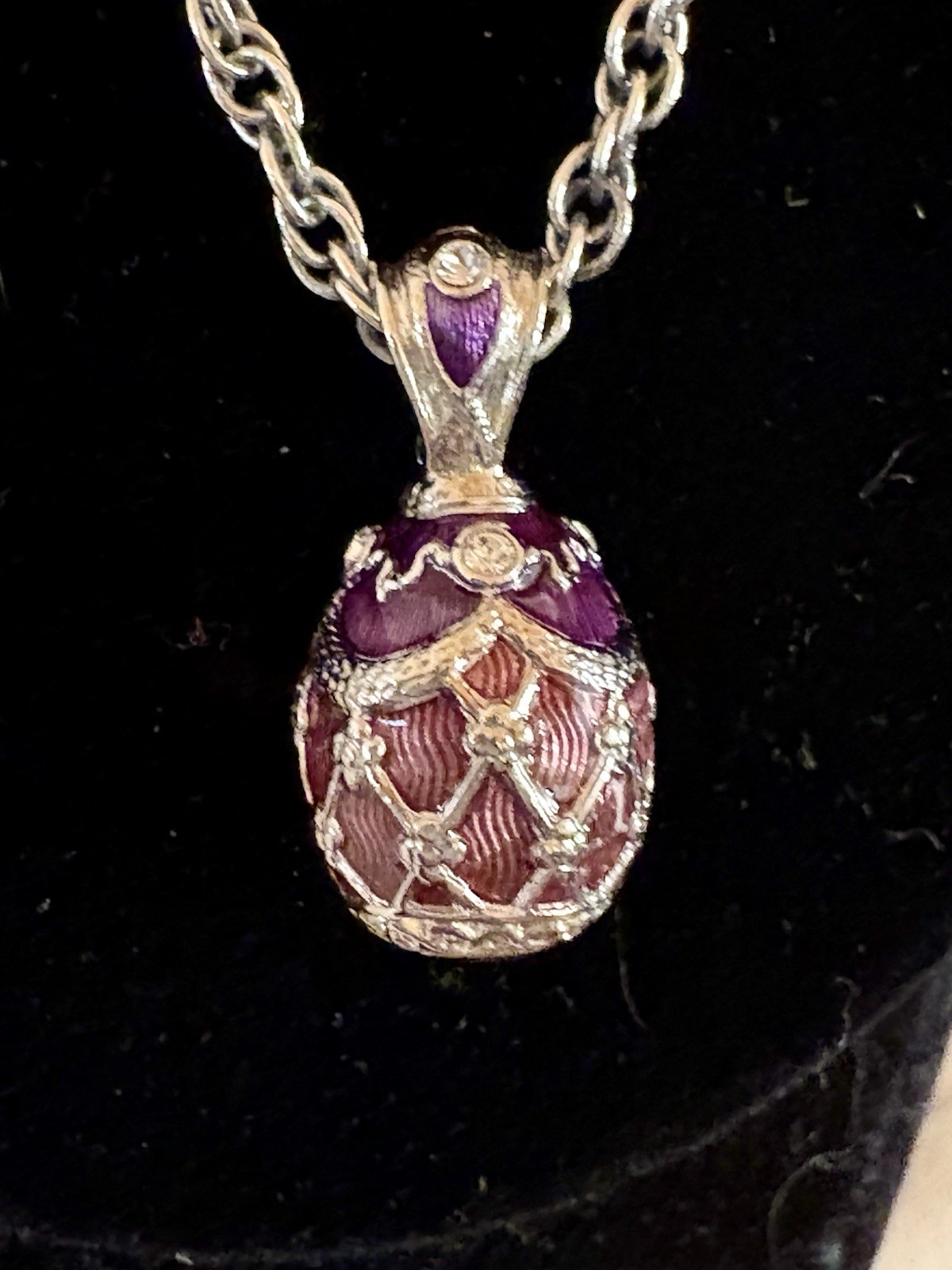 Edgar Berebi St Petersburg Egg Pendant Necklace Limited Edition Enameled Pur/Brn