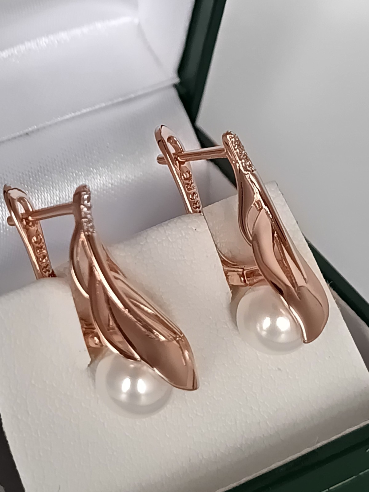Vintage 1990-s 14 Ct Rolled Gold Pearls / Zircons Earrings – Hallmarked 585 RG