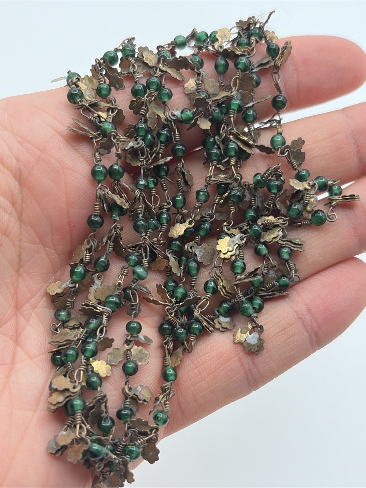 Vintage Czech? Leaf Green Glass Beaded Necklace