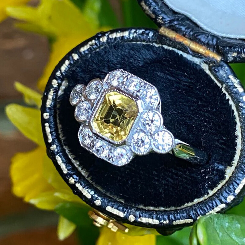 2.50 Ctw Yellow Asscher Cut CZ Art Deco Style Engagement Wedding 925 Silver Ring