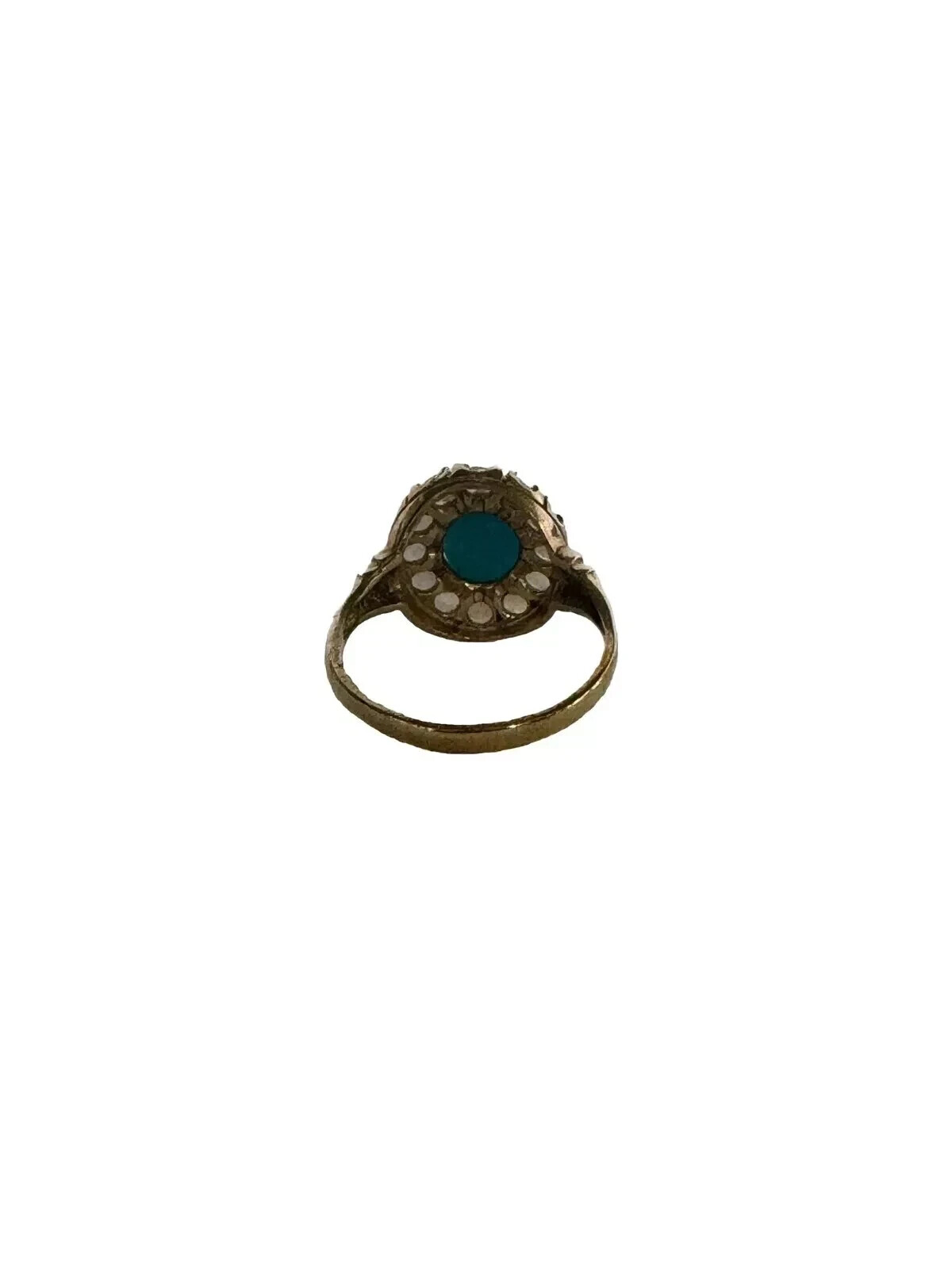 Vintage Cluster Women’s Ring 14k Yellow Plated Lab Created Turquoise & Pearl