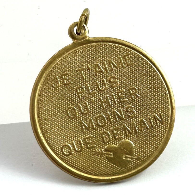 Vintage French Love Charm Necklace Pendant Brass Jewelry – Tarnished As Is