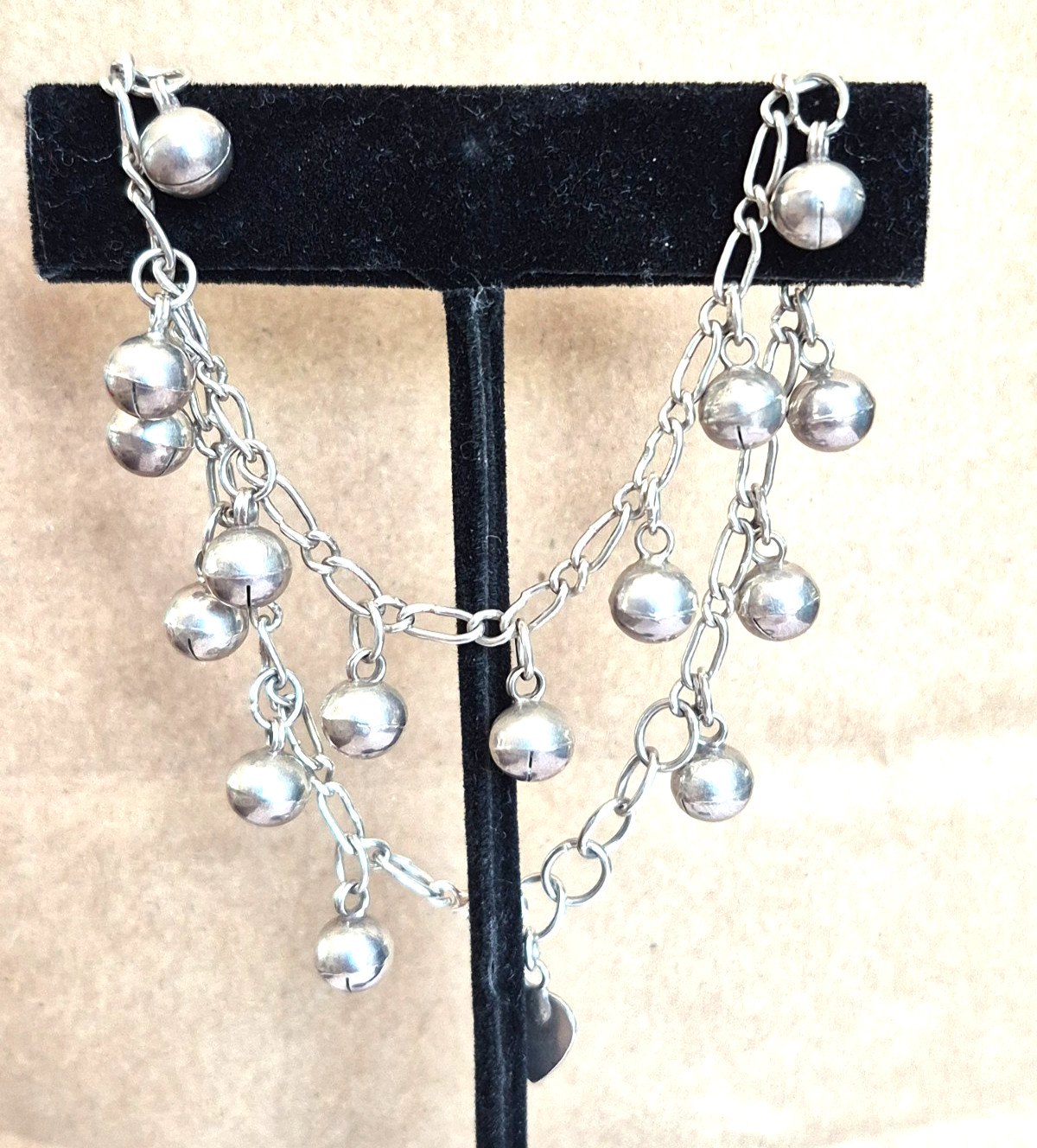 Vintage Sterling Silver Multiple Ball Dangle Pendants Anklet w/Heart Charm