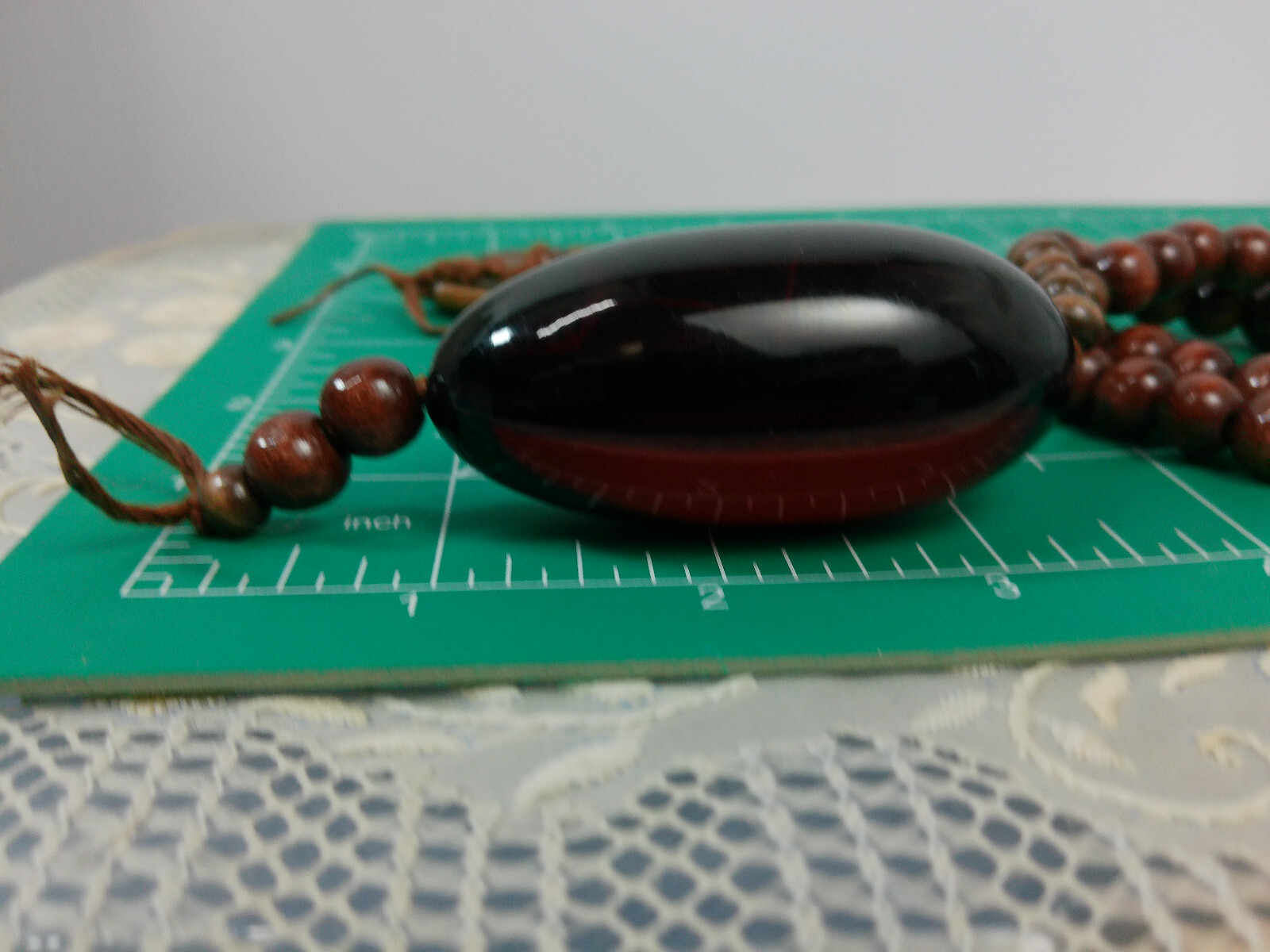 Vtg Ethnic African Wood Bead MASSIVE ACRYLIC BEAD Pendant Tribal Boho Necklace
