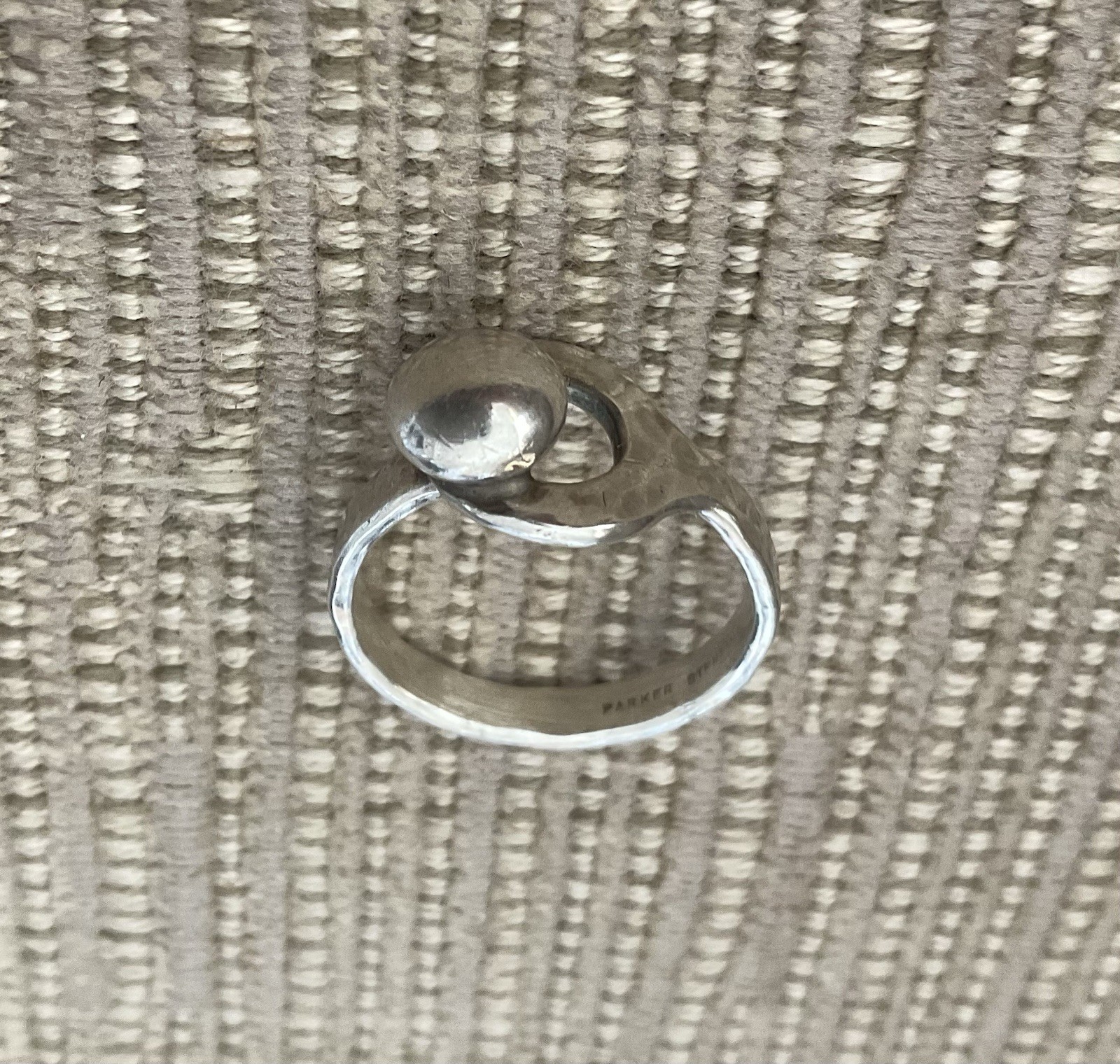 Vintage Handmade Hammered Sterling Silver PARKER Modernist Round Hook Ring Sz 5