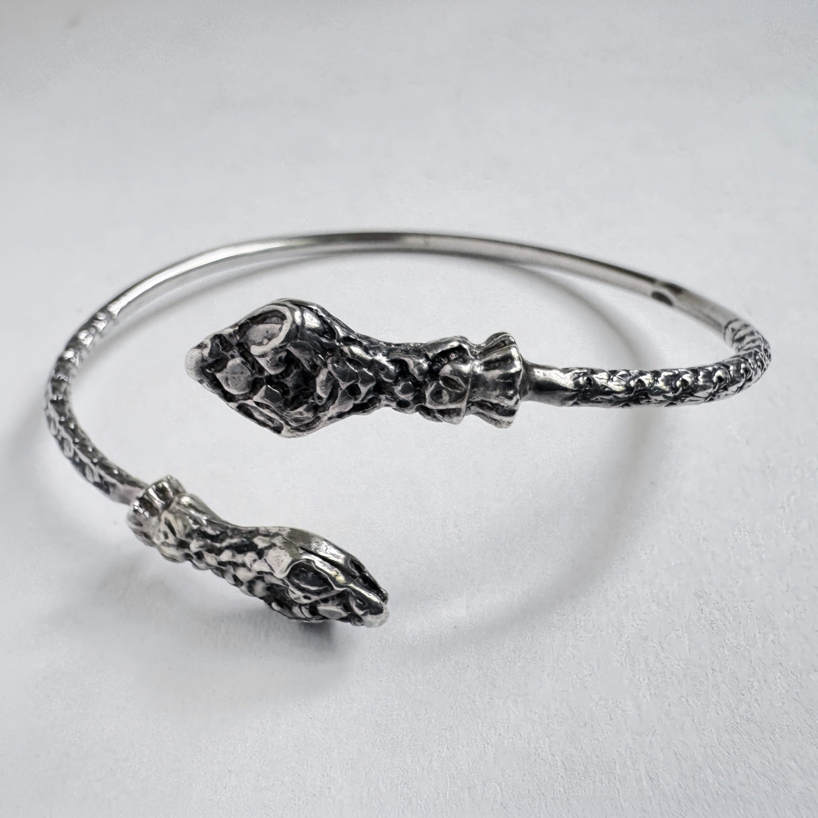 Vintage West Indies Sterling Silver Double Snake Head Bypass Bangle Size 6.75
