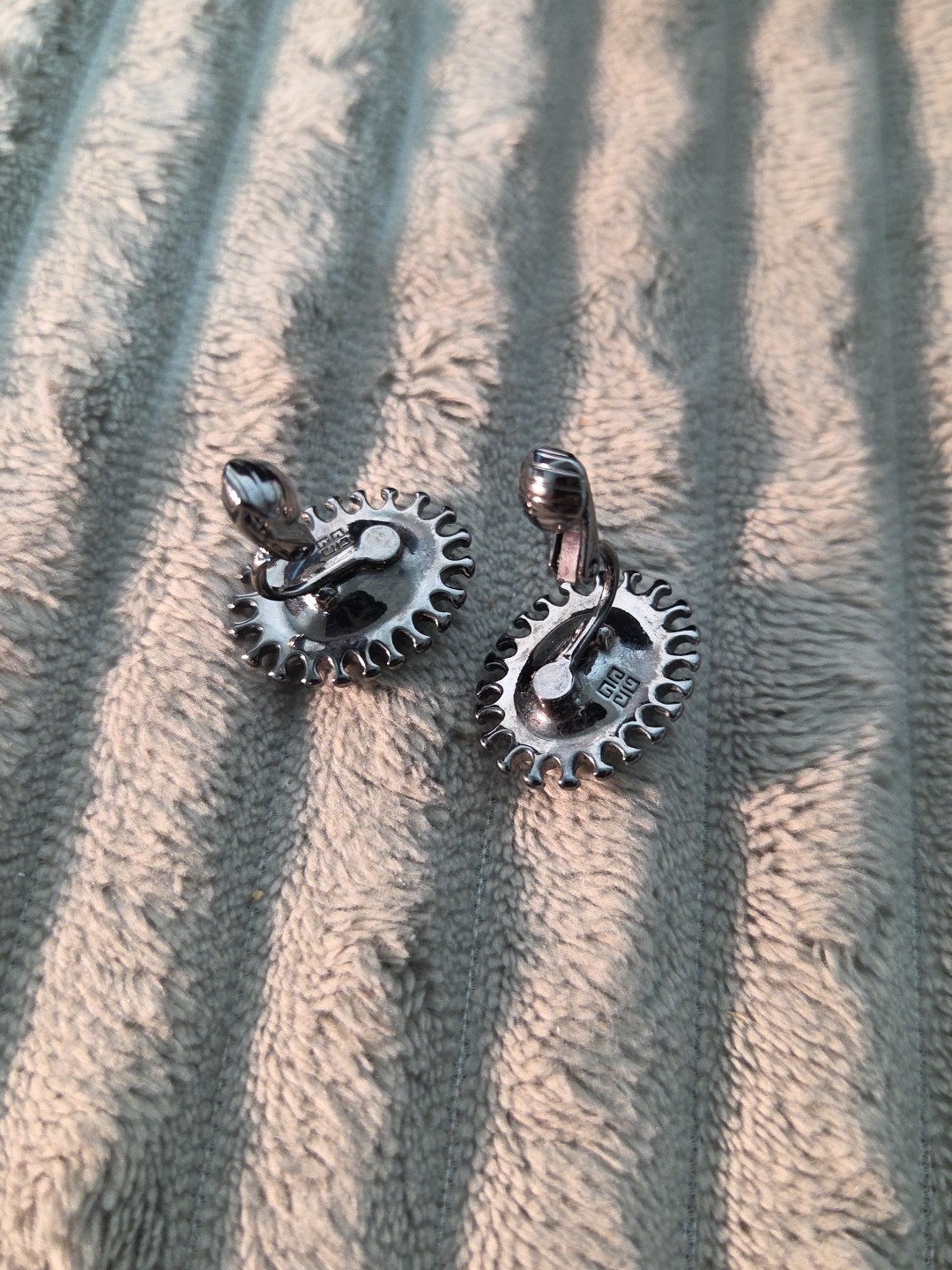 Vtg Givenchy New Purplish Stone Signed Clip On Nickel Free Statement Earrings