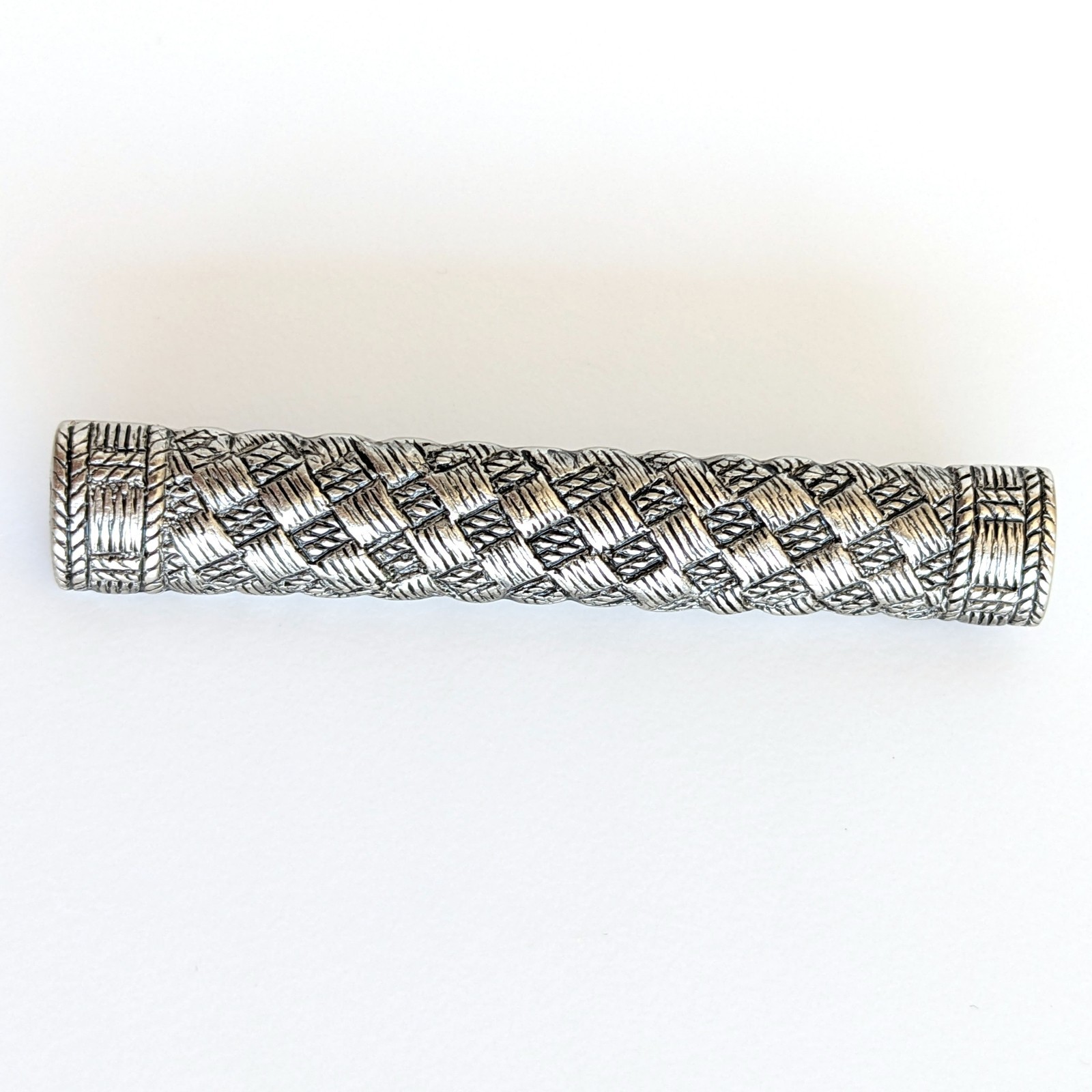 Vintage 1984 Ginnie Johansen Silver Tone Textured Basket Weave Bar 2″ Brooch Pin