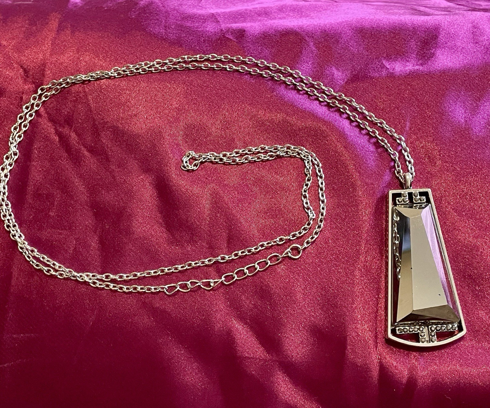 Long Hematite Art Deco Necklace, 34 Inches