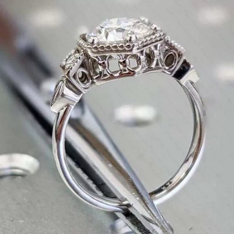 Art Deco Vintage VVS1 Lab Created Diamond 14K White Gold Finish Engagement Ring