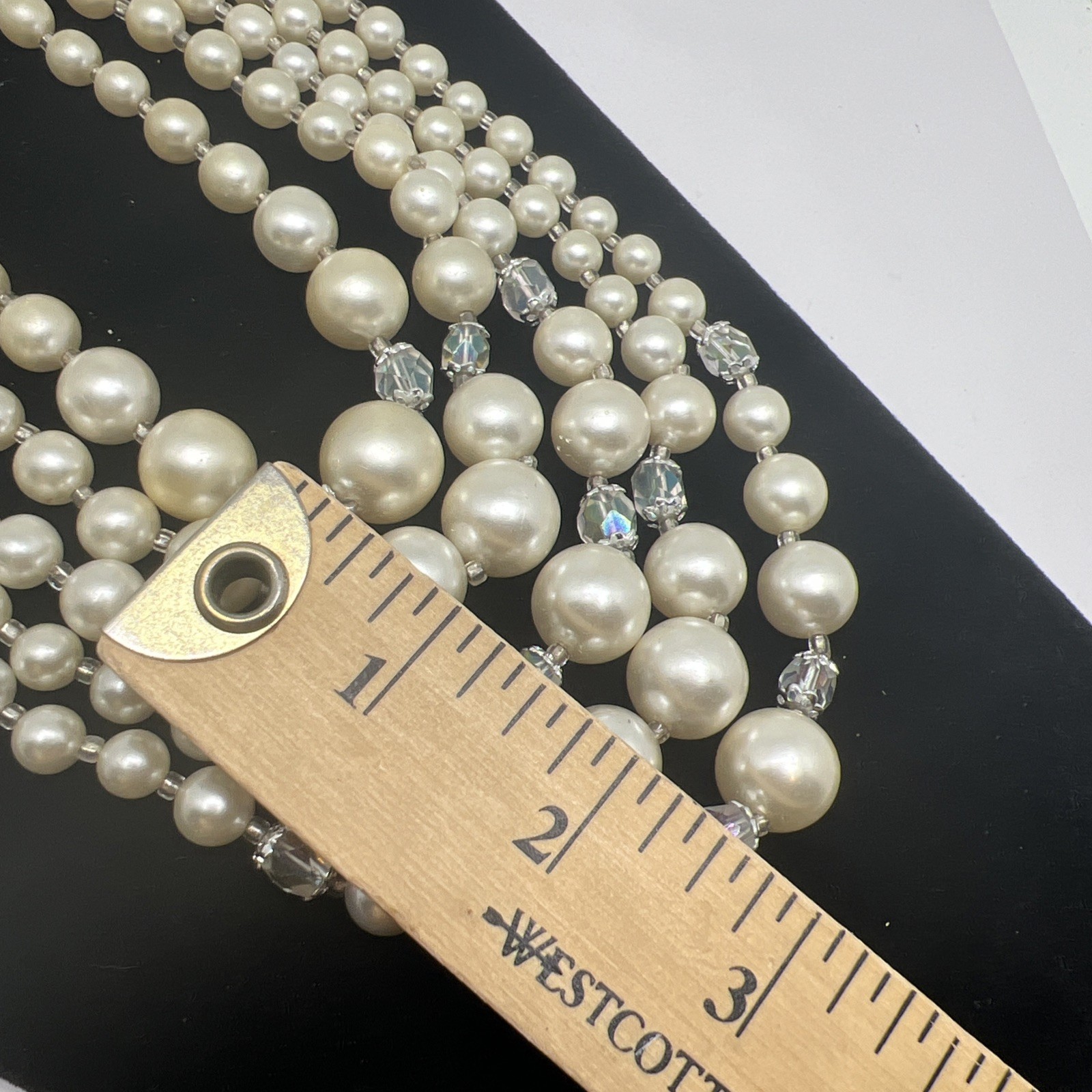 Vintage 5 Strand Faux Pearl AB Glass Beaded 14”-16” Necklace 7983