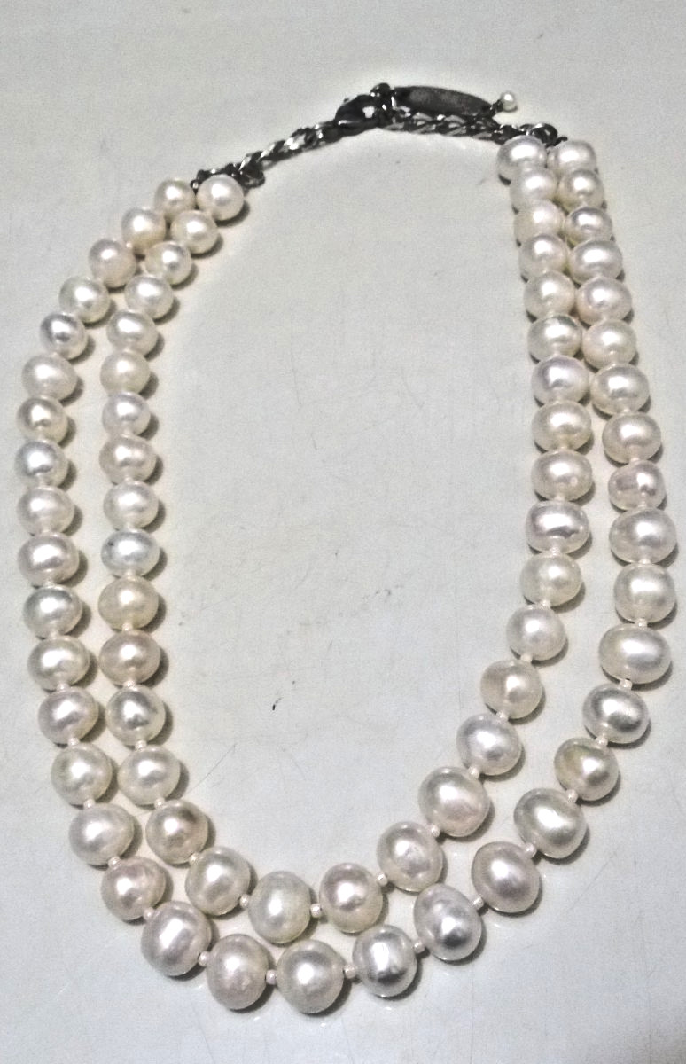 VINTAGE CERESE D SIGNED TWO STRAND ROUND WHITE PEARL NECKLACE