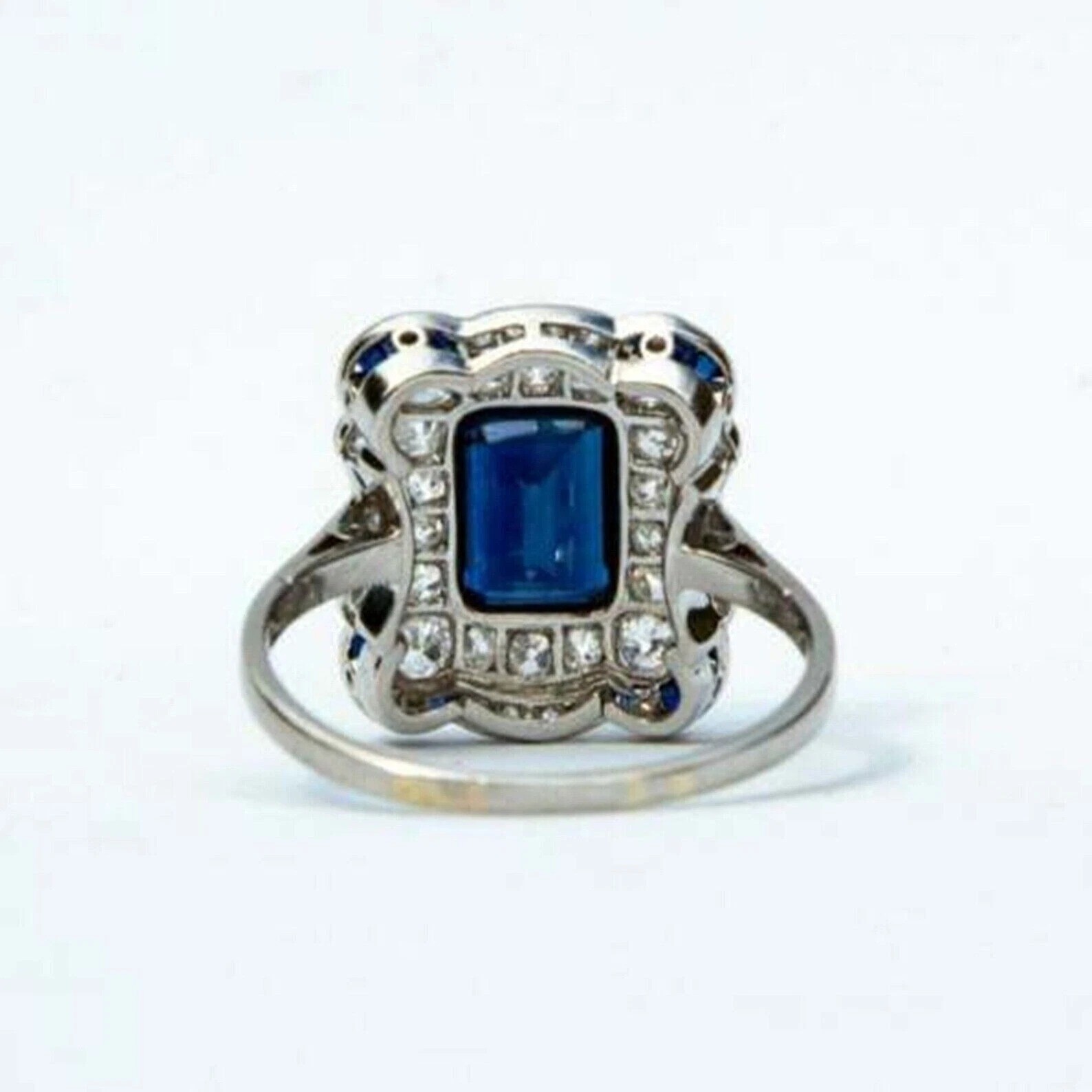 5.85Ct Art Deco Style Lab Created Sapphire Engagement 14K White Gold Finish Ring