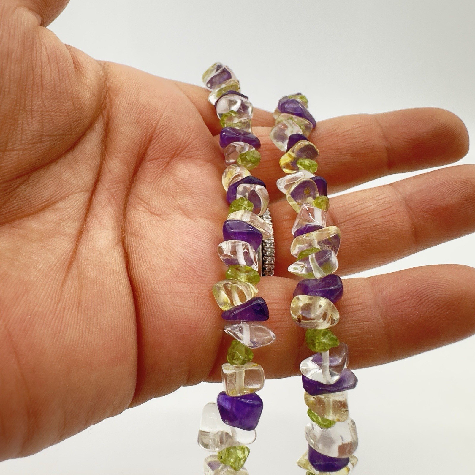 Vtg Multi Gemstone Sterling 925 Necklace Amethyst Peridot Quartz Estate