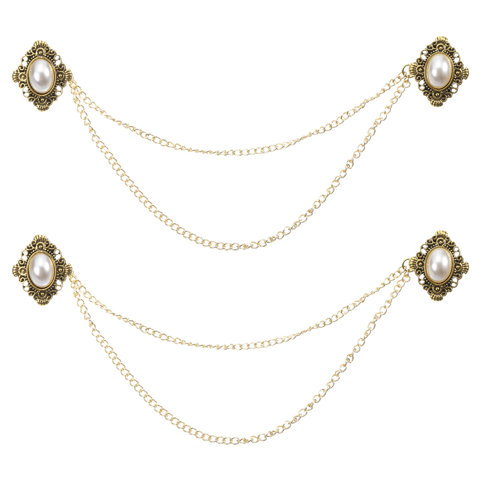 2pcs Sweater Clips Vintage Cardigan Collar Clips with Chain Gold