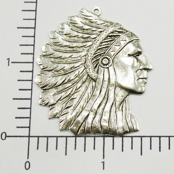 39224 Matte Silver Oxidized Large American Indian Head Pendant Charm