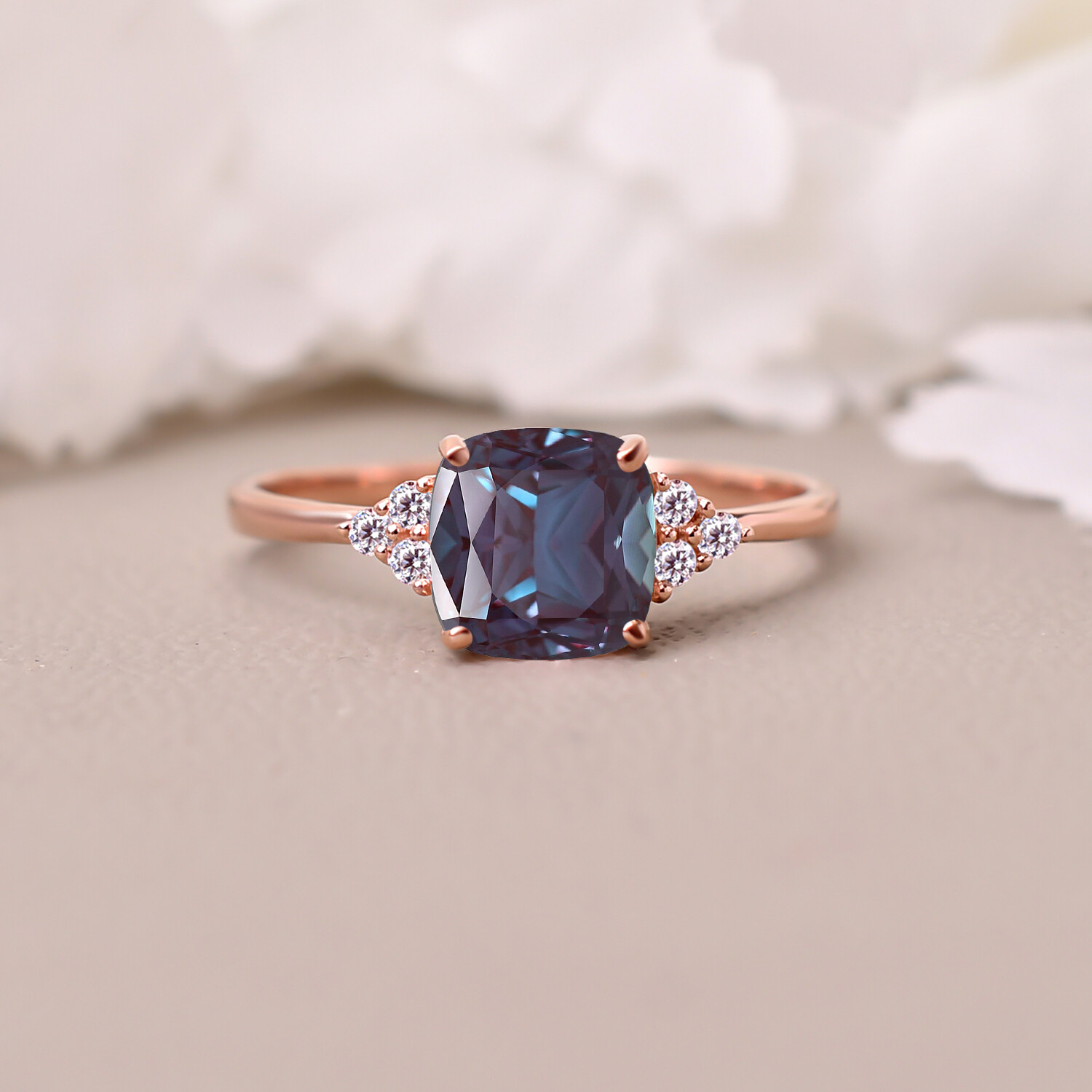 Cushion Alexandrite Engagement Ring Anniversary Birthday Gift For Her Women Ring