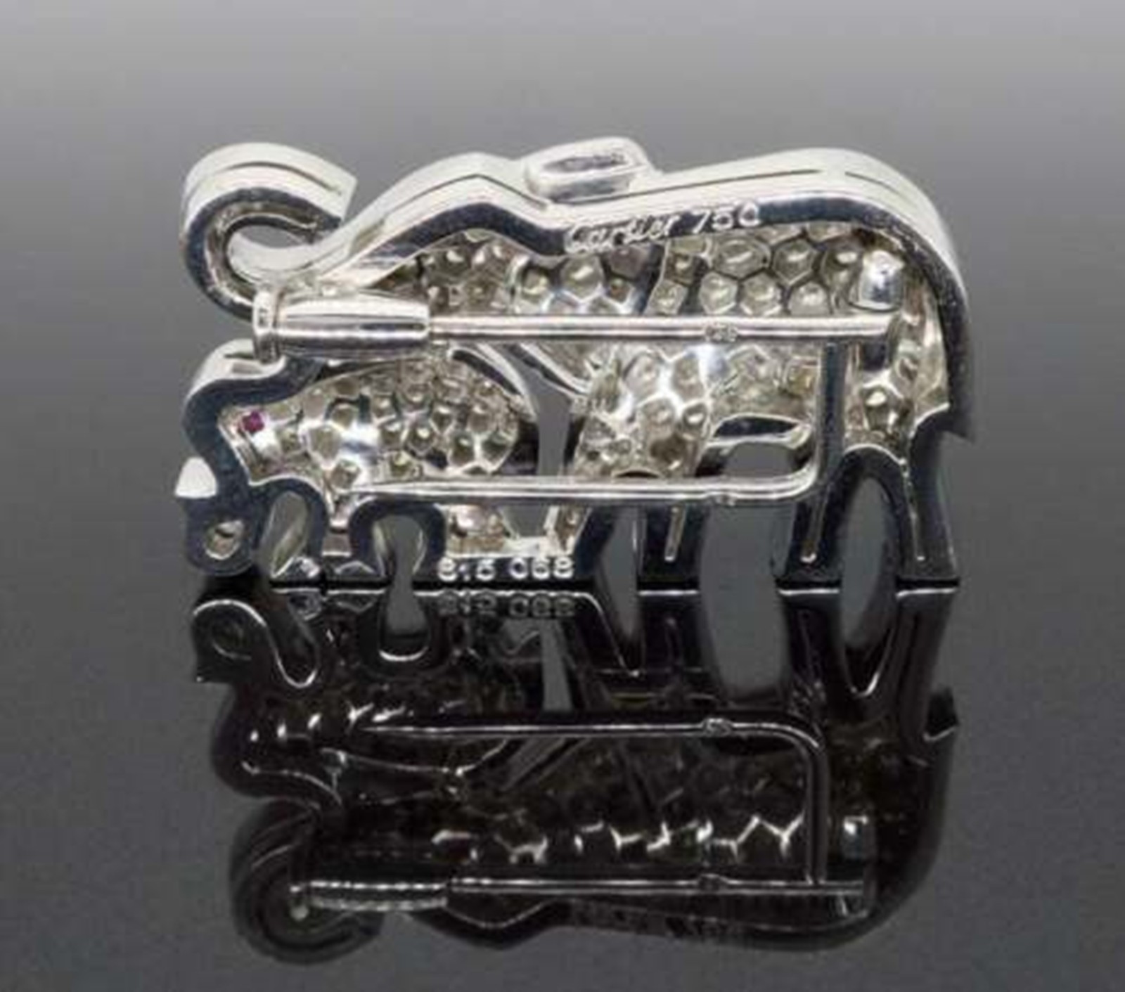 Elephant & Calf Inspire Art Deco Vintage Style Brooch 925 Silver Round CZ Stone