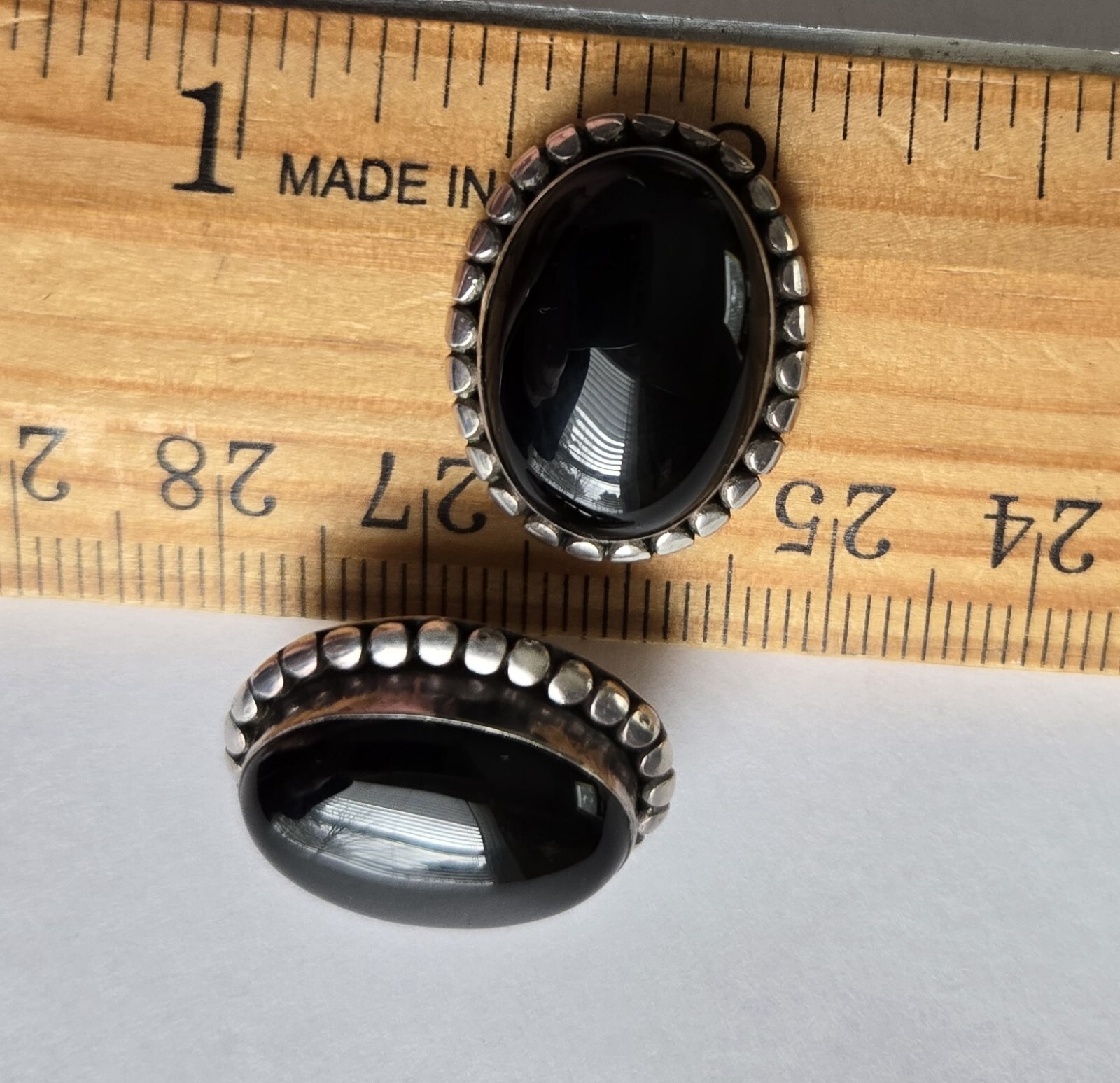 Vintage Sterling Silver Large Bold Oval Black Onyx Earrings
