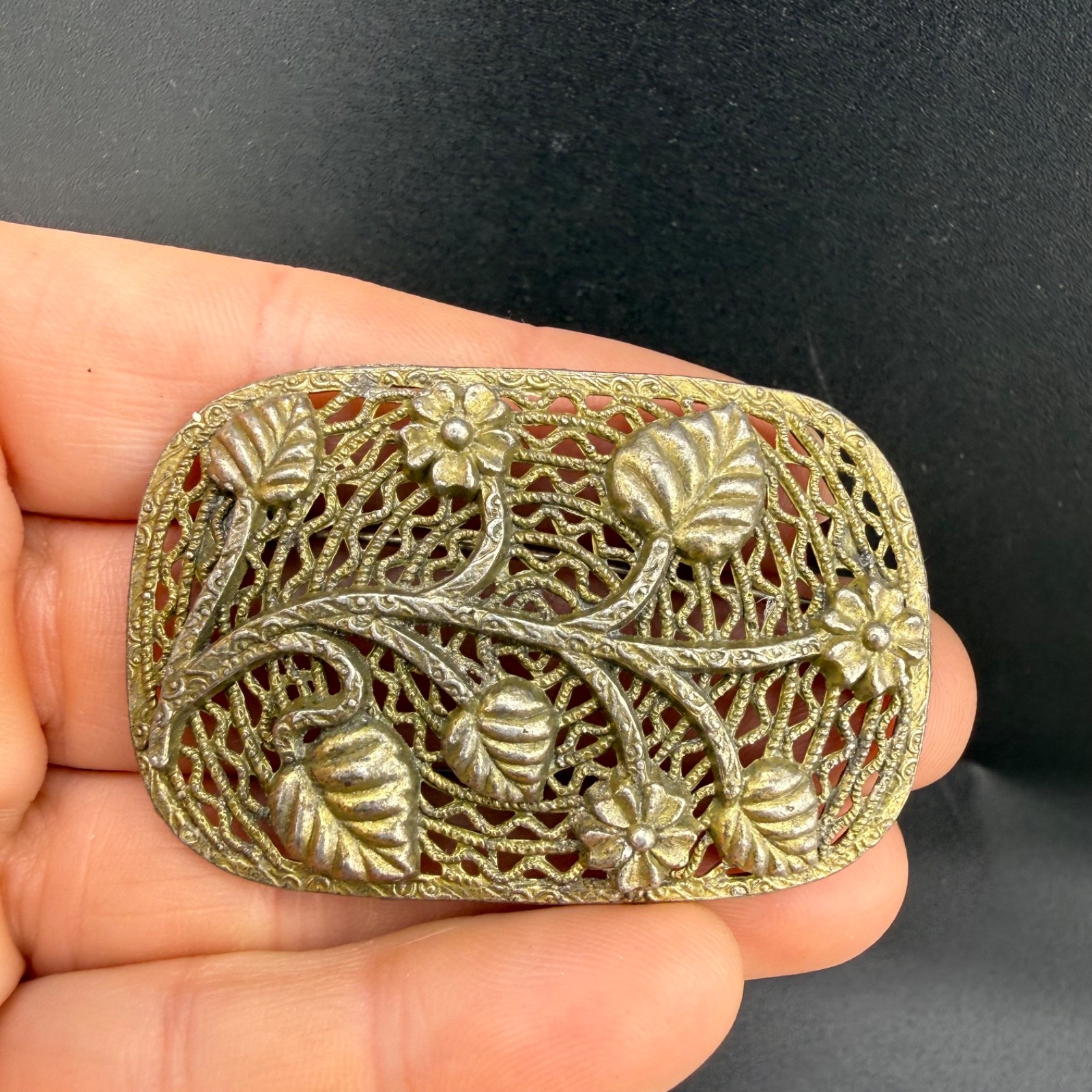 Vintage Little Nemo Filigree Nature Brooch Silver Tone Signed