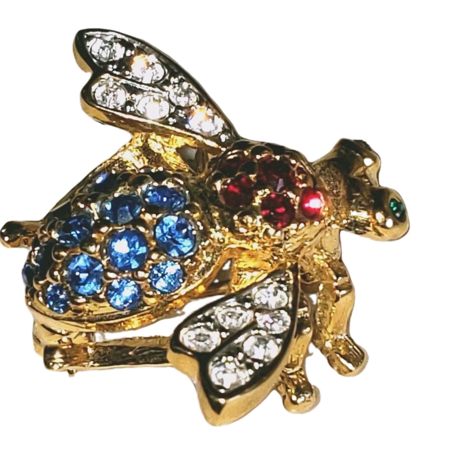 Patriotic Bumble Bee Brooch Red White Blue Crystals JOAN RIVERS Costume Jewelry