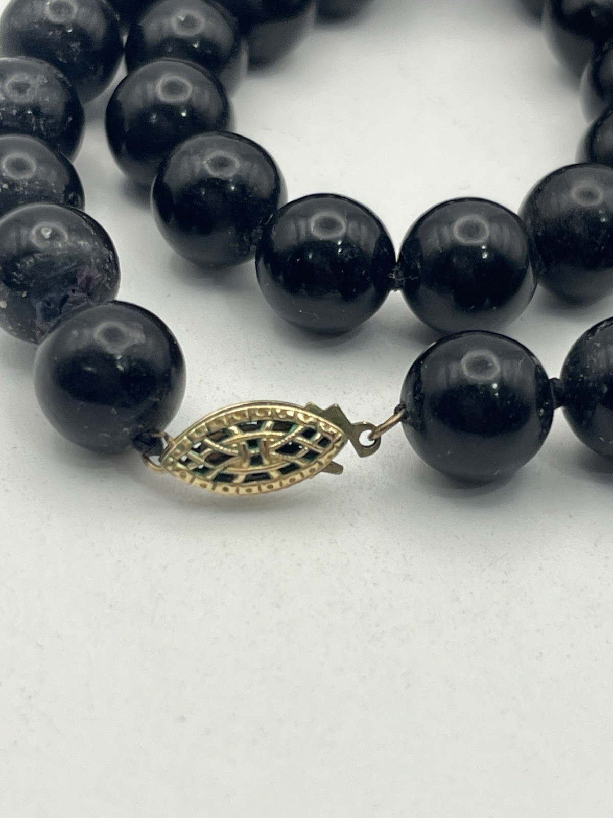 Gold filled Chinese cloisonné flower beaded black vintage necklace