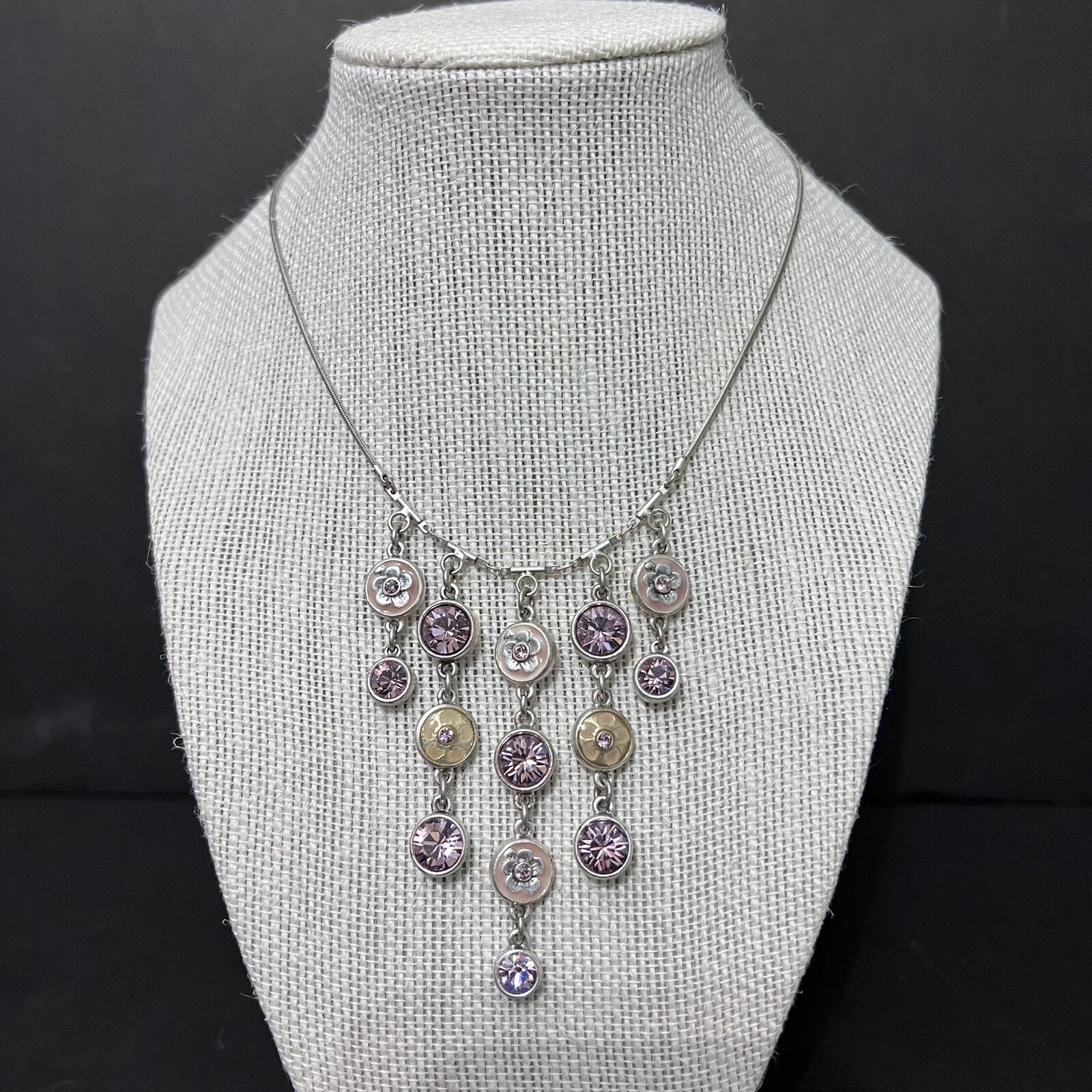 Pilgrim danish designs lavender cascade bib enamel flowers crystal necklace