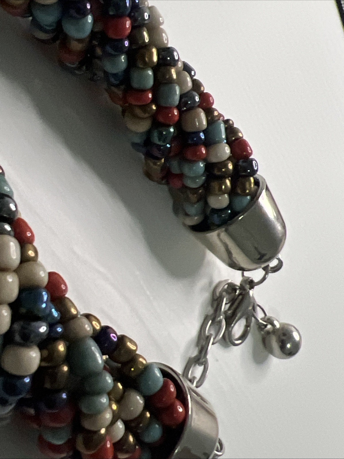 Multicolored Bead Multi Strand Statement Silver Tone Necklace Bracelet Set