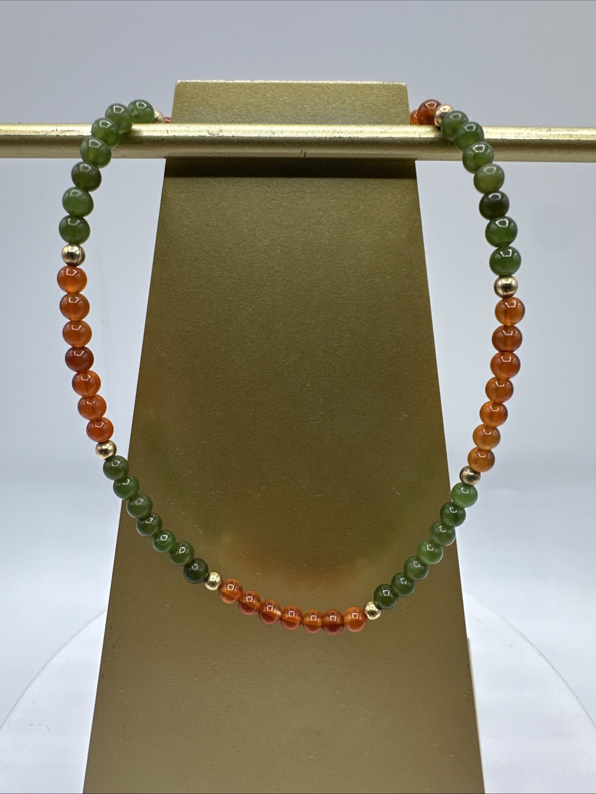 Vtg Jade Carnelian Gold Filled Beads Necklace Choker. 17” long. See pics.