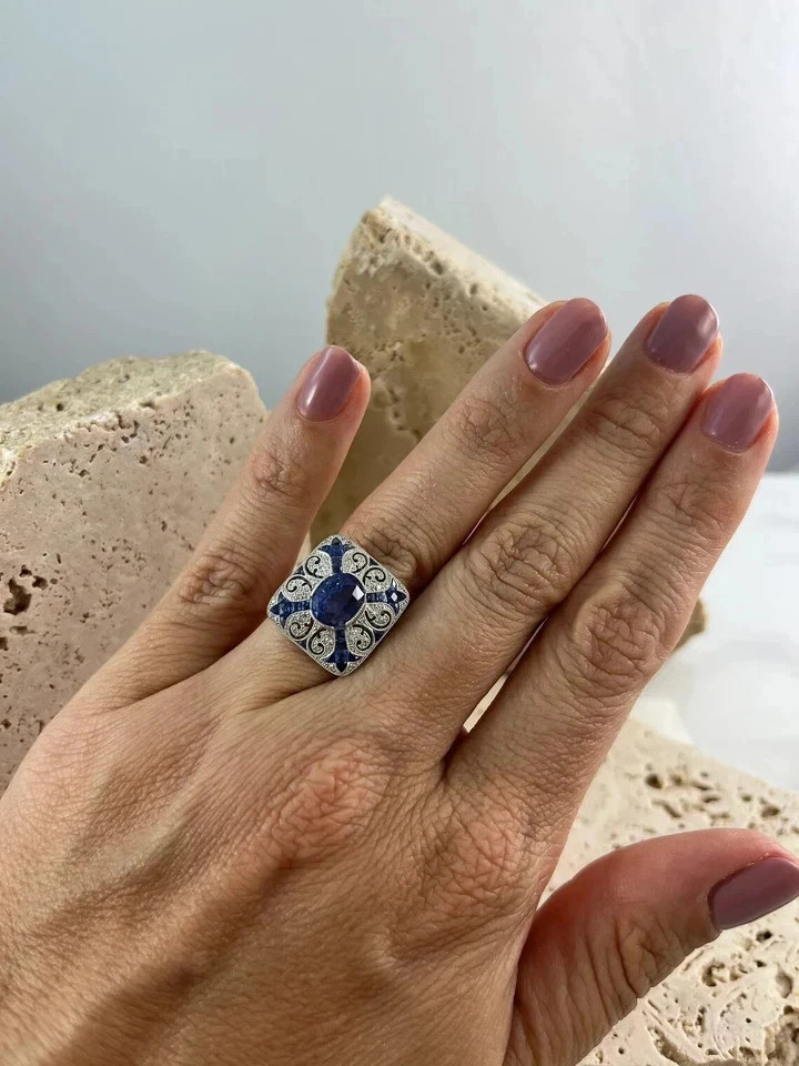 3Ct Art Deco Vintage Style Lab Created Diamond Engagement 14K White Gold FN Ring