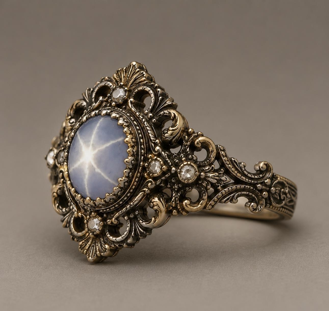 Vintage Star Sapphire Ring 925 Sterling Silver Antique Filigree Gift