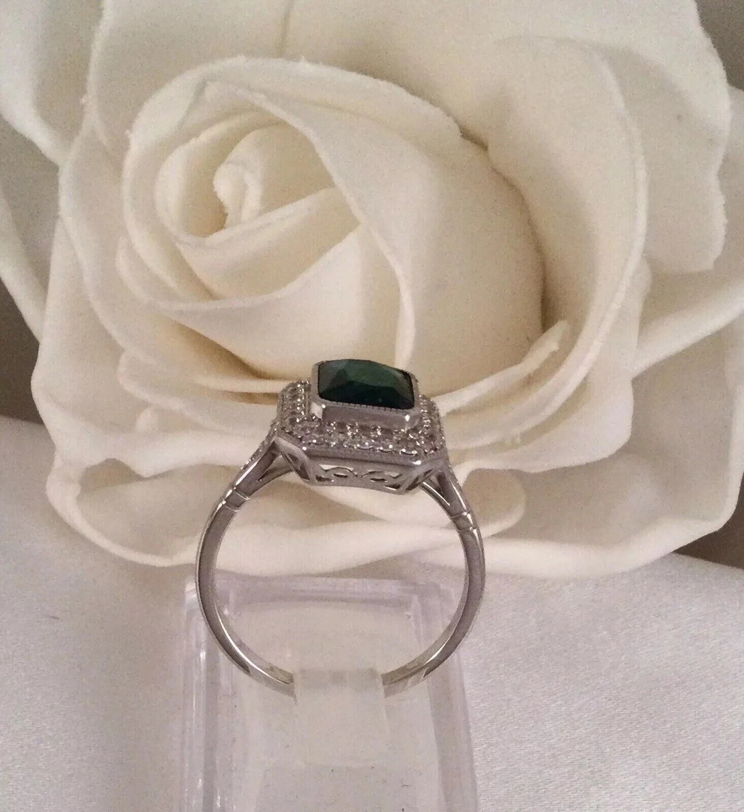4.2Ct Art Deco Style Green Lab Created Diamond Engagement 14K White Gold FN Ring