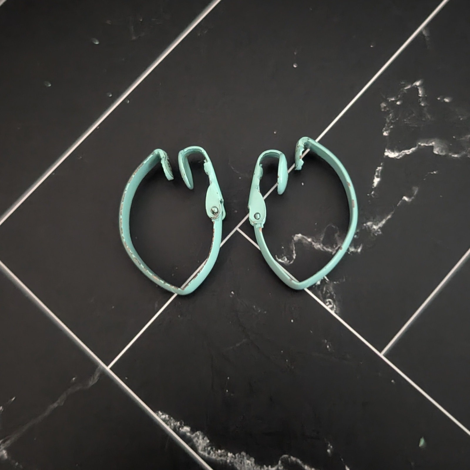 Vintage Clip On Earrings 1″ Aqua Blue Elongated Folded Hoop Retro