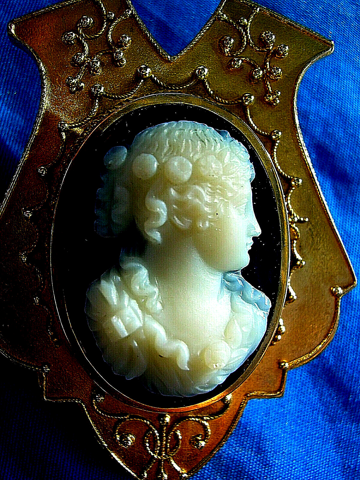 Victorian Memory Locket Brooch Antique 14K GOLD Deco HardStone Onyx Cameo Broach