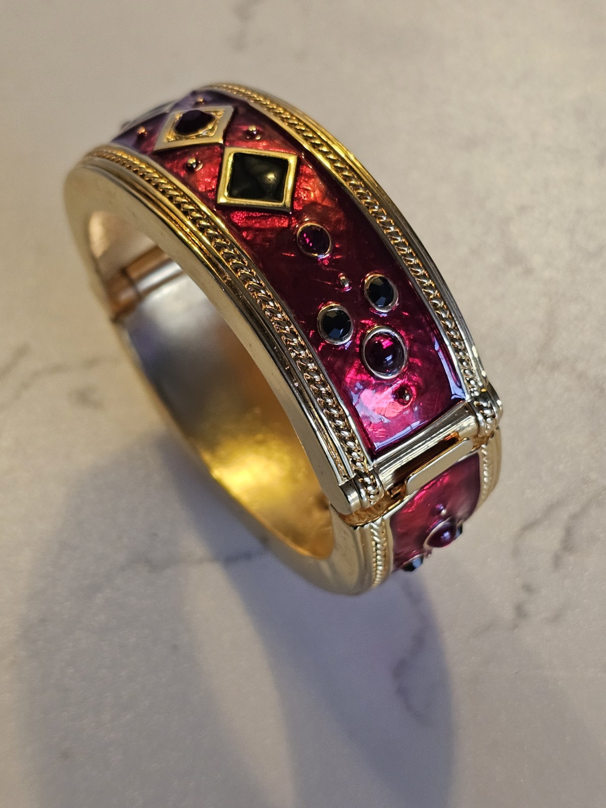 Berebi Limited Edition Gold-tone & Red Enamel w Rhinestone Bangle Bracelet
