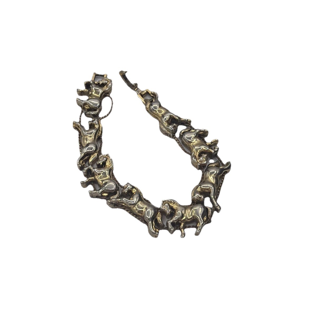 Vintage Running Horses Slide Bracelet – Gold Tone Equestrian Charm Jewelry