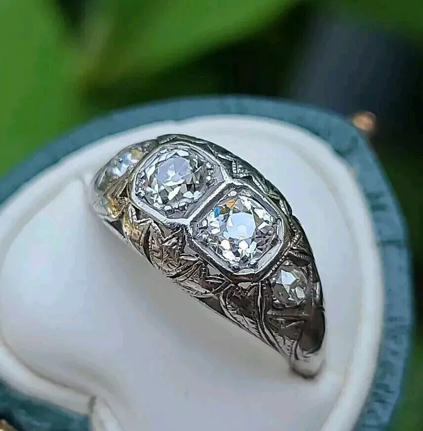 Art Deco Round Lab Created Diamond 14K White Gold FN Filigree Engagement Ring
