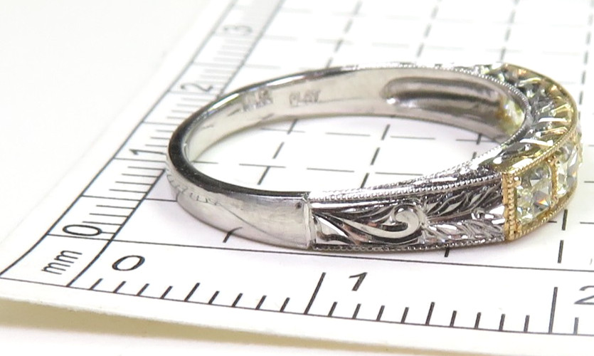 Antique Fancy Light Yellow Plat 18KY Cushion Diamond Wedding Band Size 6 EGL USA
