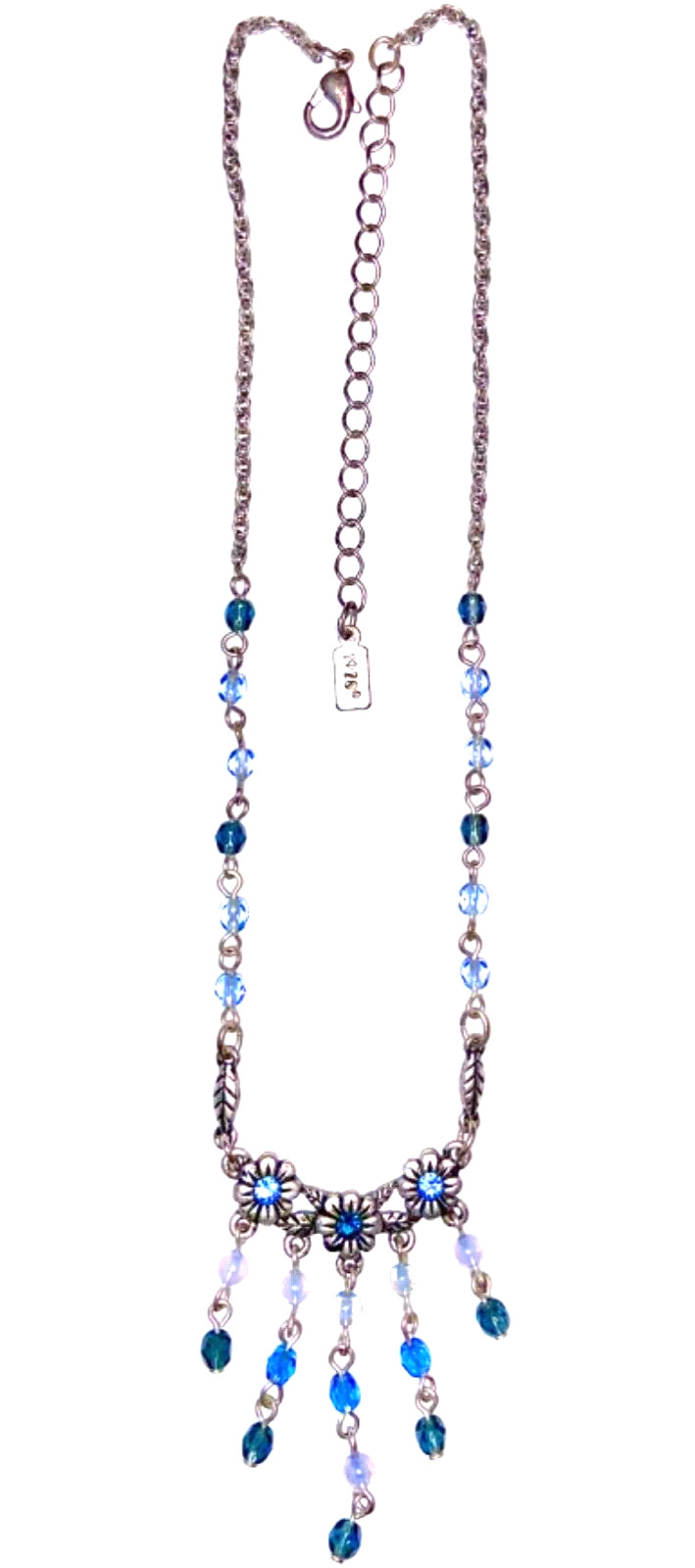 VINTAGE🇺🇸1928 FLOWER SAPPHIRE BRILLIANCE BLUE AUSTRIAN CRYST SLVR NECKLACE✨VTG