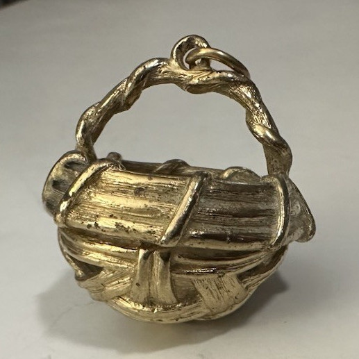 Givenchy Signed Gold Tone Basket Weave Pendant, Metal, No Stone. Has tone loss.