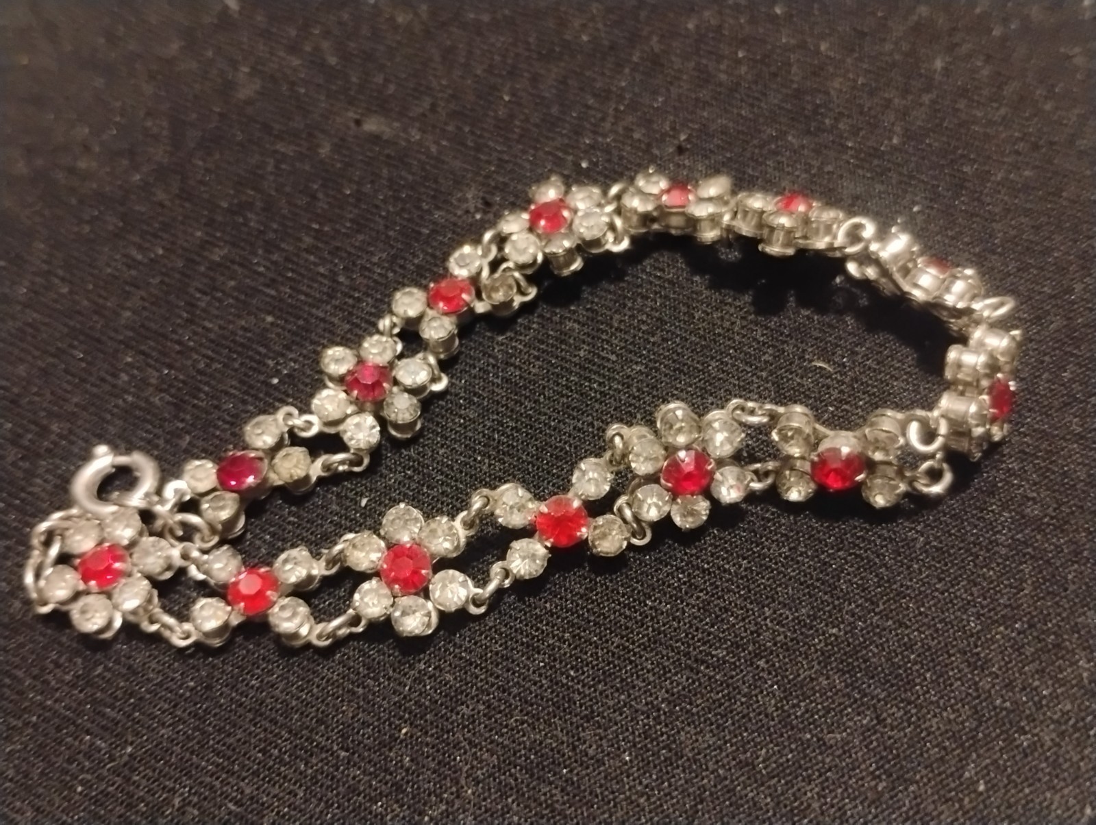 Classic Vintage Floral Multi Stone Bracelet 7inch Sterling Silver Unmarked